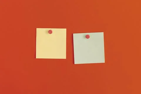 Mock up sticky notes on red background. Business concept, strategy, planning Stock Photos