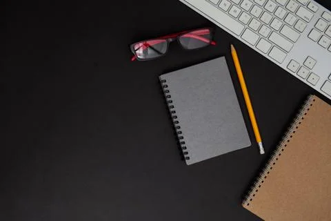Mock up table with black background. office table Stock Photos