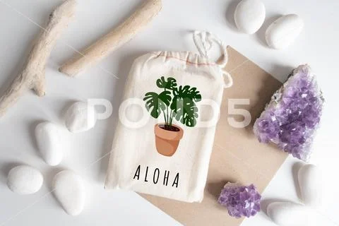 Mock up of tarot deck cotton bag with texture paper envelope and rustic sticks PSD Template