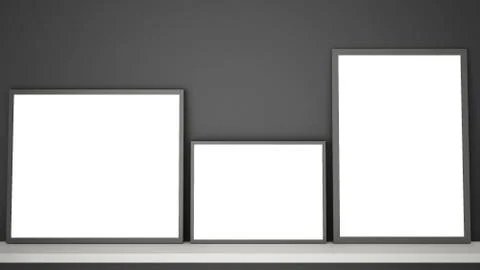 Mock up template with copy space, three gray frames on book shelf or desk, da Ilustração Stock