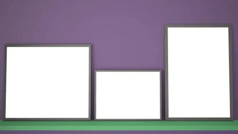 Mock up template with copy space, three gray frames on green book shelf or de Stockillustratie