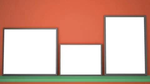 Mock up template with copy space, three gray frames on green book shelf or de 스톡 일러스트