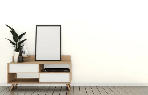 Mock up Tv cabinet in modern empty room Japanese - zen style,minimal designs. Stock Illustration