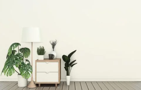 Mock up Tv cabinet in modern empty room Japanese - zen style,minimal designs. Stock Illustration