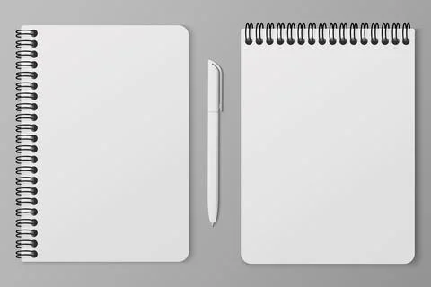 Mock up two notepads with spiral and ball-point pen with space for your image Stock Illustration