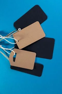 Mock-ups of various labels on a plain blue background 库存照片