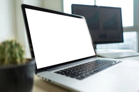 Mock up Using laptop with blank screen computer modern Stock Photos