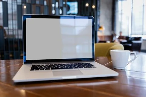 Mock up Using laptop with blank screen computer modern Stock Photos