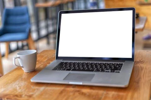 Mock up Using laptop with blank screen computer modern Foto stock