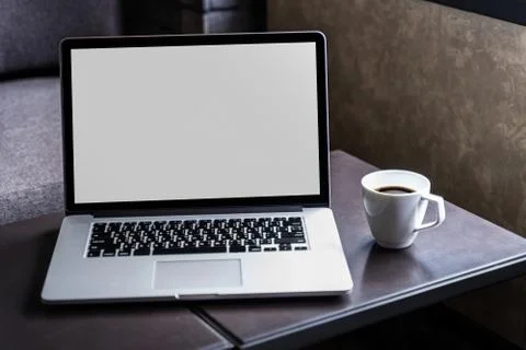 Mock up Using laptop with blank screen computer modern 写真素材