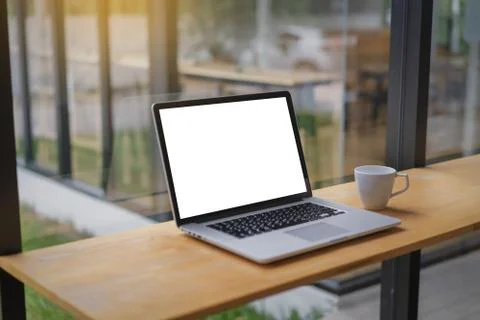 Mock up Using laptop with blank screen computer modern Stock Photos