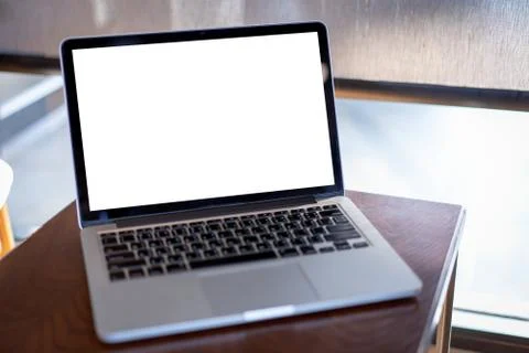 Mock up Using laptop with blank screen computer modern Stock Photos