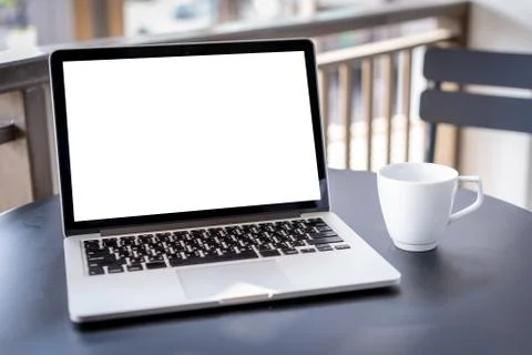 Mock up Using laptop with blank screen computer modern Stock Photos