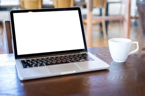 Mock up Using laptop with blank screen computer modern Stock Photos