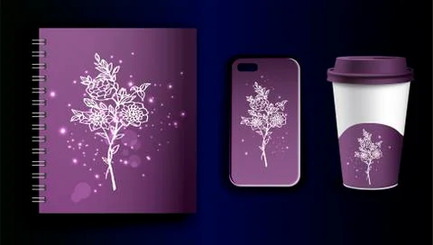 Mock-up Vector Set Planner, Coffee Glass and Case Stock Illustration