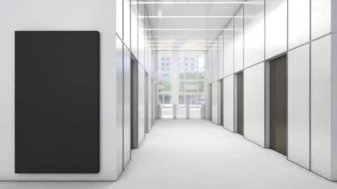 Mock-up wall front of elevator in the office area,3d rendering Illustrazione stock