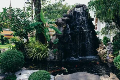Mock up waterfall with the pond Stock Photos