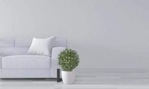 Mock up white room with white sofa on modern room interior.3D rendering Stock Illustration