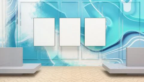 Mock up white Three frames and Modern creative wall Display Room on Abstract Stock Illustration
