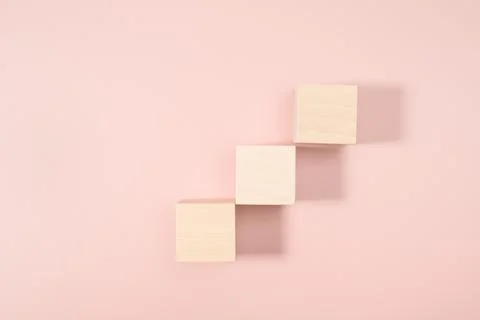 Mock up Wood block stacking as step stair, Business concept for growth succes Stock Photos
