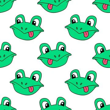 Mocking frog head seamless pattern textile print. repeat pattern background d Stock Illustration