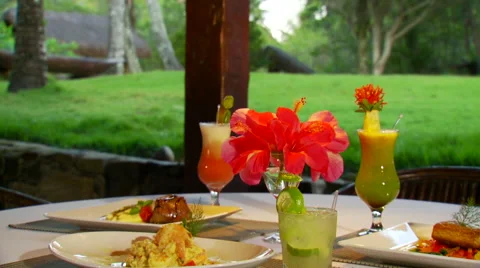 Mocktail and appetizer set on table Stock Footage 57814507