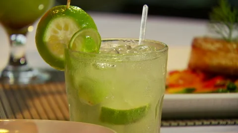 Mocktail and appetizer set on table Stock Footage 57814513