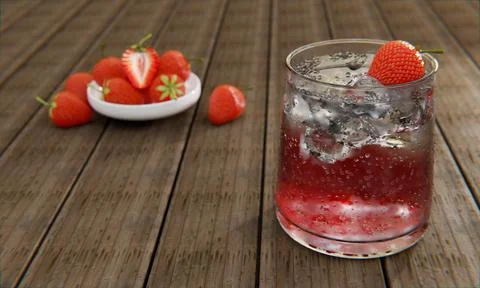 Mocktail Strawberry Nectar with Soda Does not mix alcohol. Fresh strawberries Stock Illustration