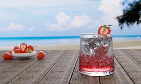 Mocktail Strawberry Nectar with Soda Does not mix alcohol. Fresh strawberries Stock Illustration