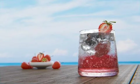 Mocktail Strawberry Nectar with Soda Does not mix alcohol. Fresh strawberries Stock Illustration