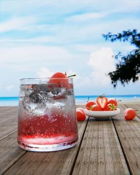 Mocktail Strawberry Nectar with Soda Does not mix alcohol. Fresh strawberries Stock Illustration
