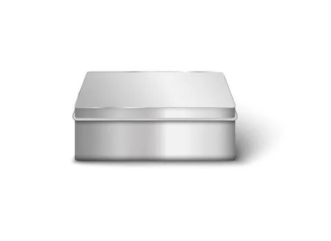 Mockup and template of realistic rectangular aluminum metal box. Stock Illustration