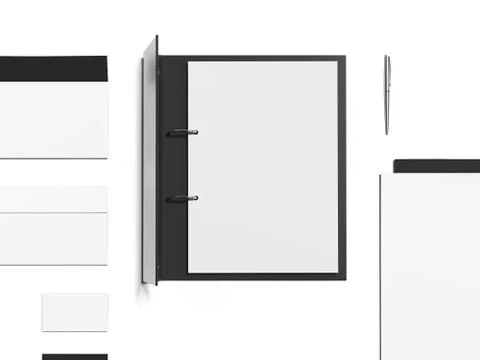 Mockup with black opened folder and blank sheets. 3d rendering Stock Photos