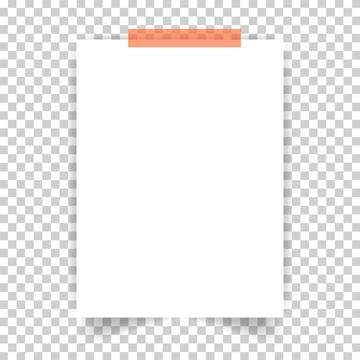 Mockup of a blank A4 sheet of white paper with adhesive tape on a transparent Stock Illustration