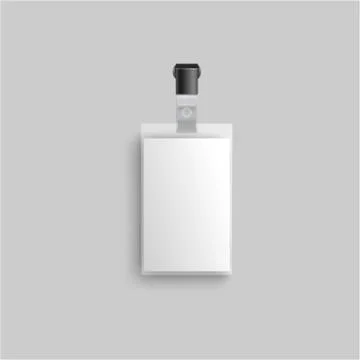 Mockup of blank vertical badge on black plastic clip holder realistic style Stock Illustration