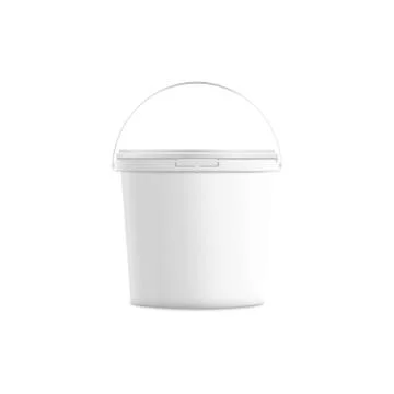 Mockup of blank white plastic bucket with handle up realistic style Illustration