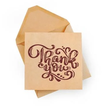Mockup brown kraft envelope document with calligraphic text Thank you isolated Foto stock