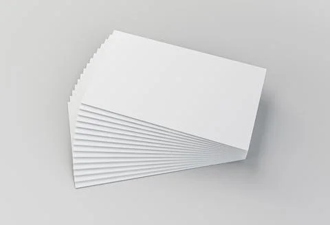 Mockup of business cards fan stack at white textured paper background 3d il.. Stock Photos
