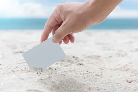 Mockup card on sand. Stock Photos