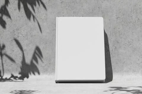 Mockup of a closed blank hardback book on a clear day against a gray concre.. Illustrazione stock