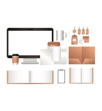 Mockup computer file notebooks and smartphone vector design イラスト素材