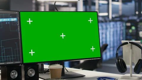 Mockup computer in high tech data center office used for AI Stock Photos