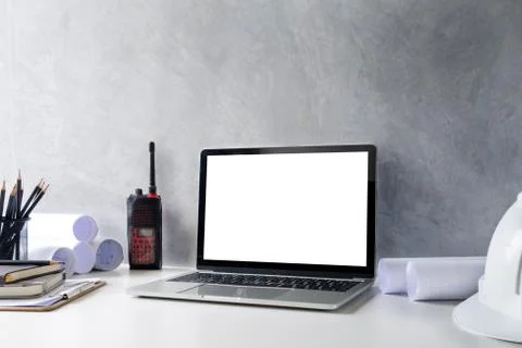 Mockup computer laptop of engineer workspace Stock Photos