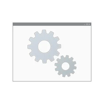 Mockup of computer program window with gears isolated on white background Stock Illustration
