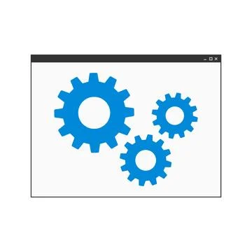Mockup of computer program window with gears isolated on white background Illustrazione stock