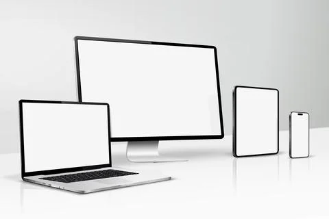 A mockup of computer screen, laptop, tablet, smartphone on a table イラスト素材