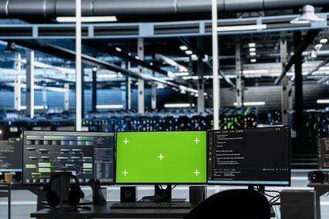 Mockup computers in data center facility used for managing supercomputers Foto stock