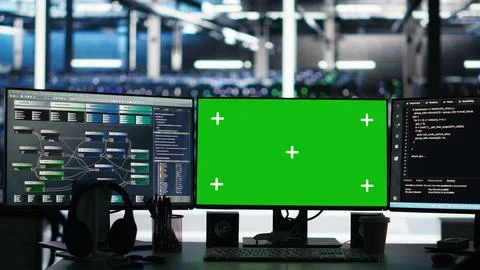 Mockup computers in data center facility manage supercomputers hardware Stock Photos