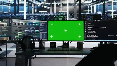 Mockup computers in data center facility manage supercomputers hardware Stock Photos