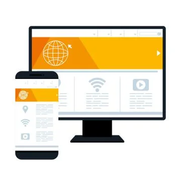 Mockup, concept website development on computer and smartphone 스톡 일러스트